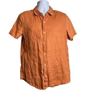 Banks Journal Men's Orange Linen Short Sleeve Shirt Size S Coastal Preppy Casual